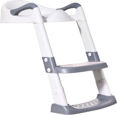 Grey + White 3 In 1 Potty Training Toilet Seat With Step Stool Ladder For 1-6 Year'S Old