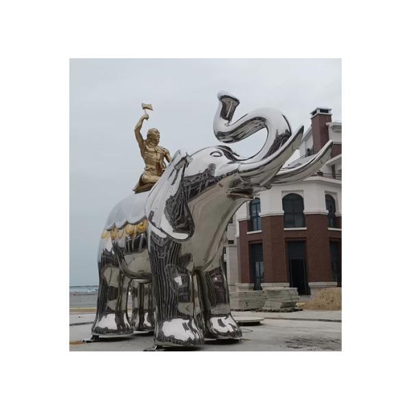 Life Size Brass Man Sitting Stainless Steel Elephant Sculpture