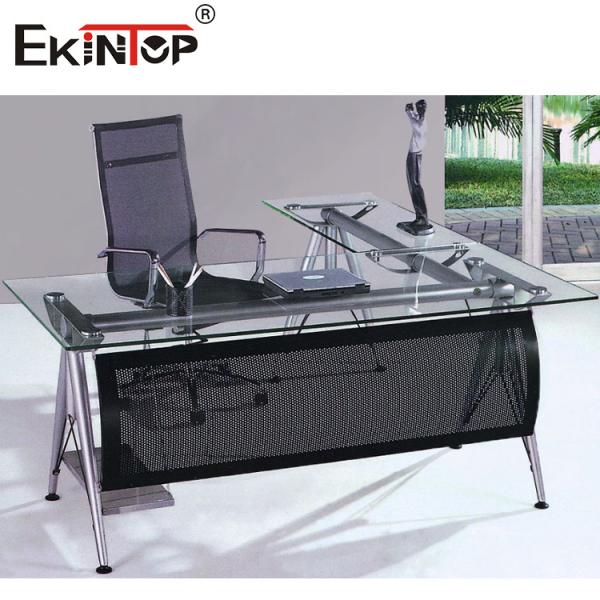 Modern Seamless Glass Office Desks Side Cabinet Table