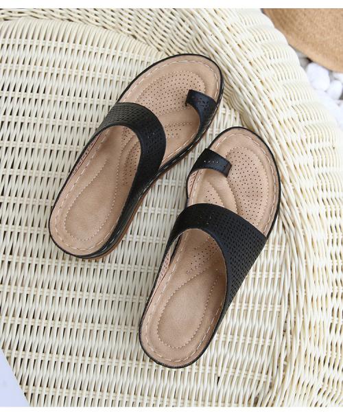 BS093 Women Shoes Cross-Border Large Size Women'S Shoes Retro Bohemian Style Hollow Wedge Sandals Women Flip-Flops Sanda