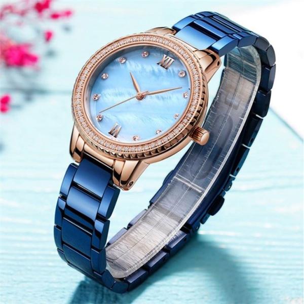 Turtle Back Buckle Stainless Steel Bracelet Watch Quartz Movement Women'S Diamond Watch