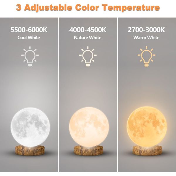10000 Lux Dimmable Daylight Therapy Lamp with 6000K Daylight Alert Moon Table Lamp