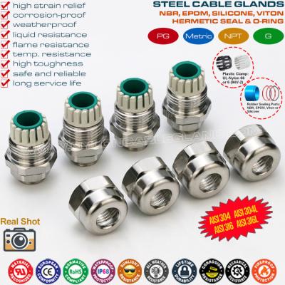 Prensa-cabo PG9 de aço inoxidável SS304, SS316 e SS316L, conector de glândula PG hermético IP68 para fio de 4-8 mm