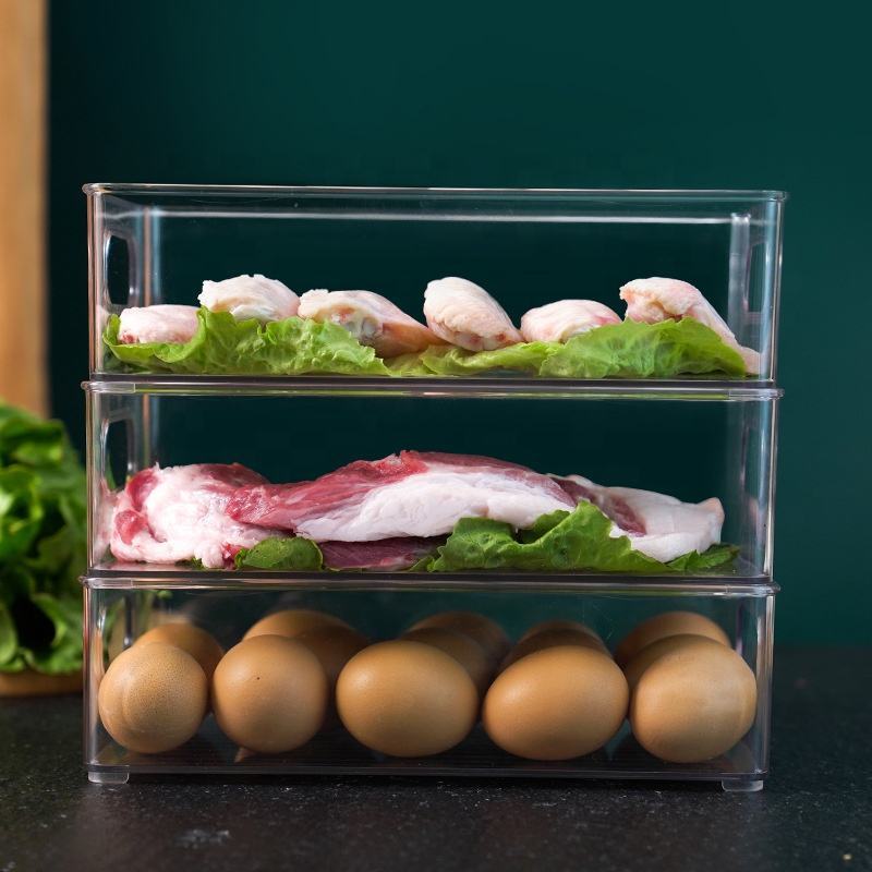 Premium Fridge Organizer Food Grade Plastic Large Capacity Clear Bins for Refrigerator Storage Kitchen Cabinet Organizer