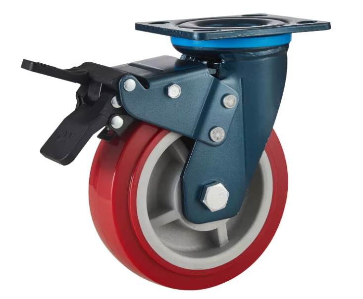 4 / 5 / 6 / 8 Inch Heavy Duty Red PU Caster Wheels for Trolley
