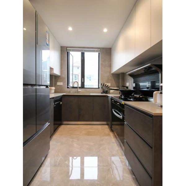 現代のメラミンの木の穀物 完成島 キッチンキャビネット