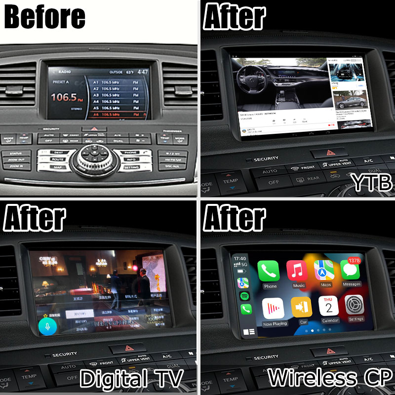 Infiniti M35 M45 Nissan Fuga HD обновление сенсорного экрана с несколькими пальцами carplay android auto video interface