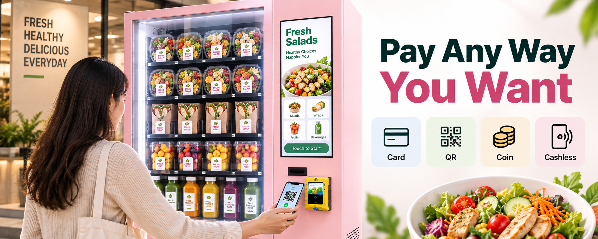 Winnsen Commercial Salad Vending Machine Cashless Card QR Coin Payment Accepted