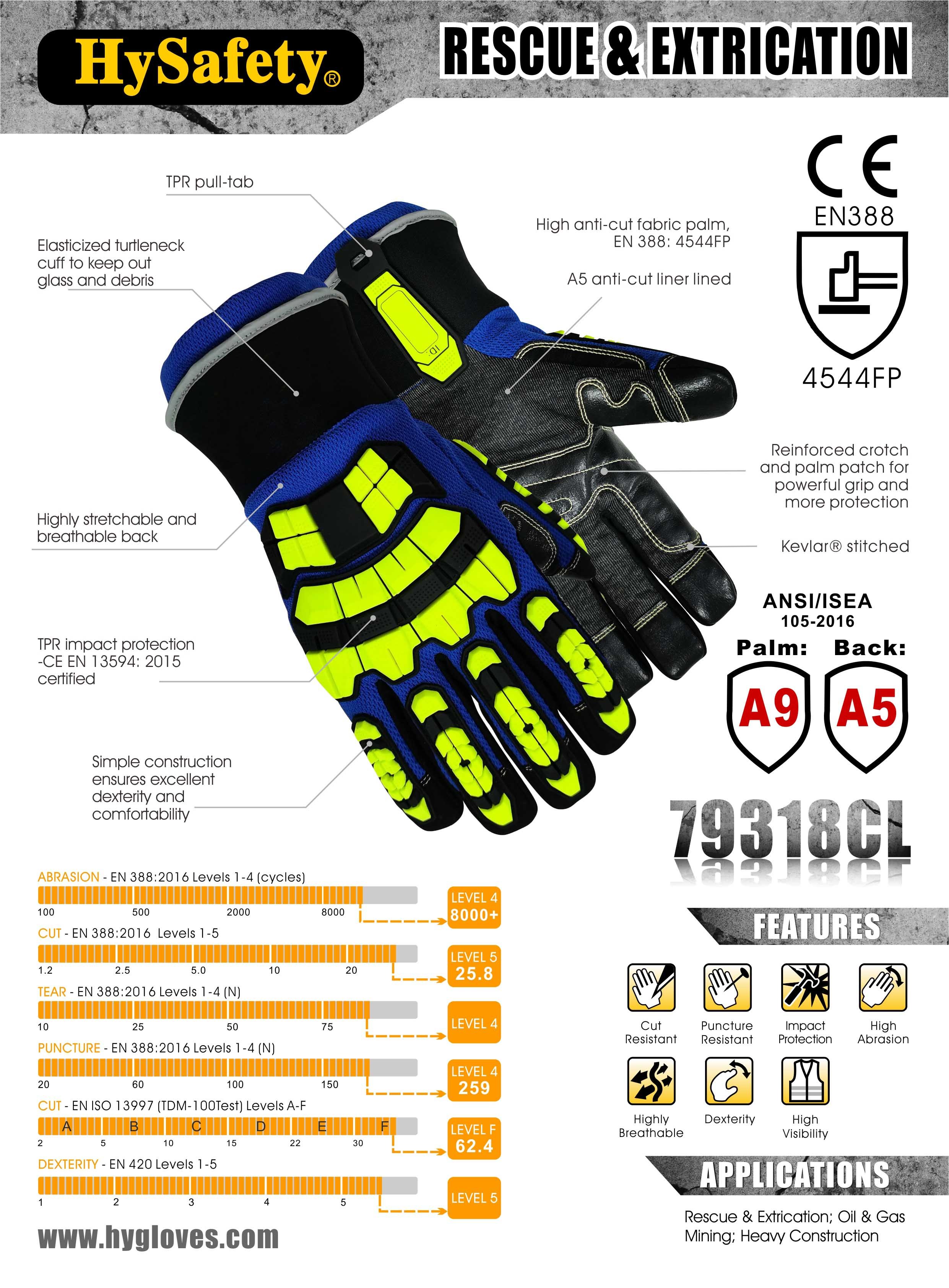 360 Degree Cut Resistant 4544FP Rescue & Extrication Gloves Anti-cut A9