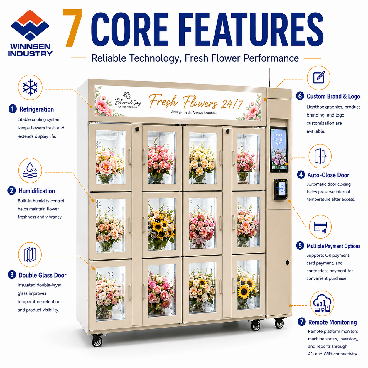 Refrigerated Touch Screen 24H Fresh Flower Vending Machine for Bouquets