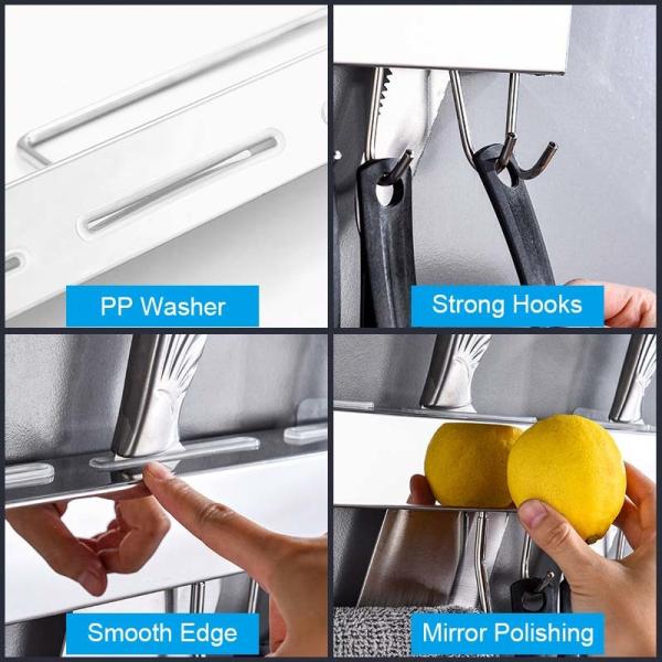 304 Stainless Steel Knife Holder , Wall Mount Knife Block With Silver Mirror Polishing