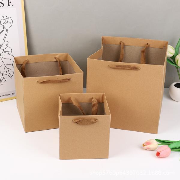 Square Packaging Large Flower Bouquet Bag Thickened Kraft Paper Handbag