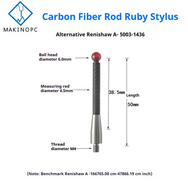 Renishaw A-5003-1436 Probe 3D Stylus 6.0 Ruby 50mm Long M4 Carbon Fiber Rod for Milling Machine Industry 1 Year Warranty