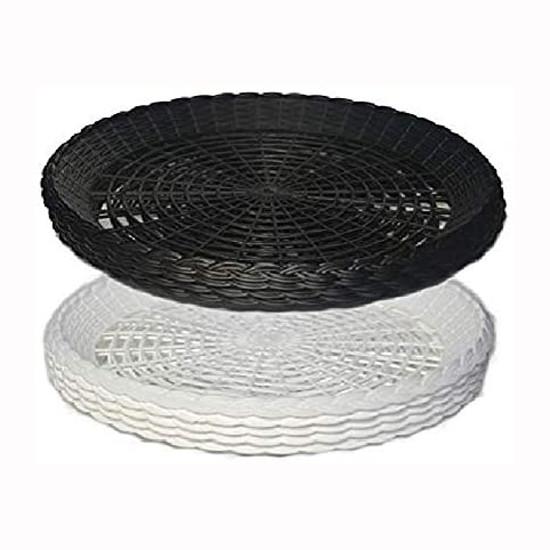 10-Inch Reusable Plastic Paper Plate Holder Picnic Supplies Heavy Duty Woven Style White Black Color