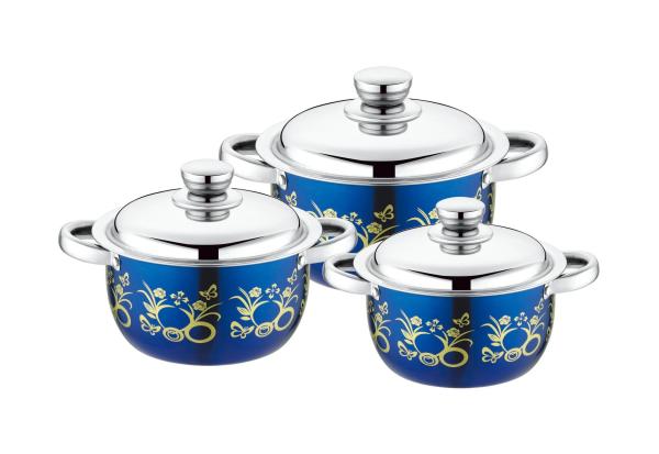 hot selling 6pcs  cookware set with red color  &16/18/20cm cooking pot &16cm/18cm/20cm cookware set in  stainless steel