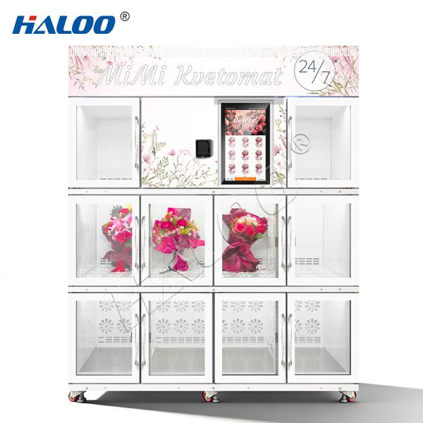Haloo 21.5-inch touch screen flower vending machine with refrigeration and preservation system, made of galvanized sheet material