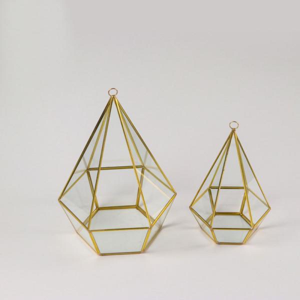 Diamond shape copper glass artifact Christmas tree cover box gold hexagonal geometric greenhouse ornaments pendant
