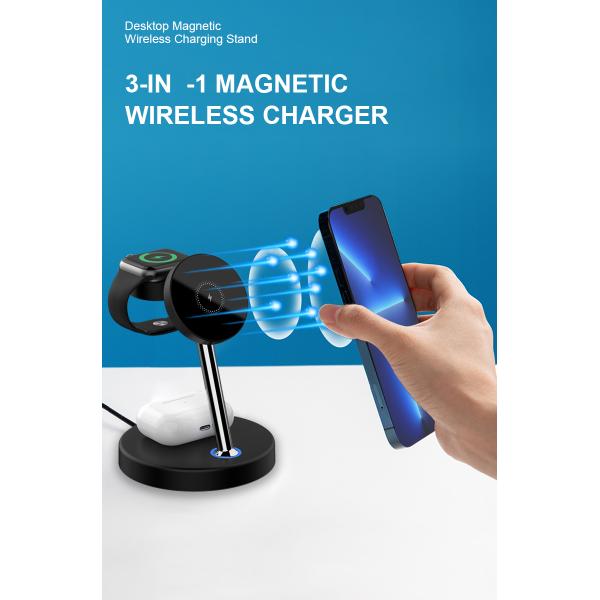 FCC Certified Magnetic Portable Charger , 4 In 1 Wireless Charging Station 15w