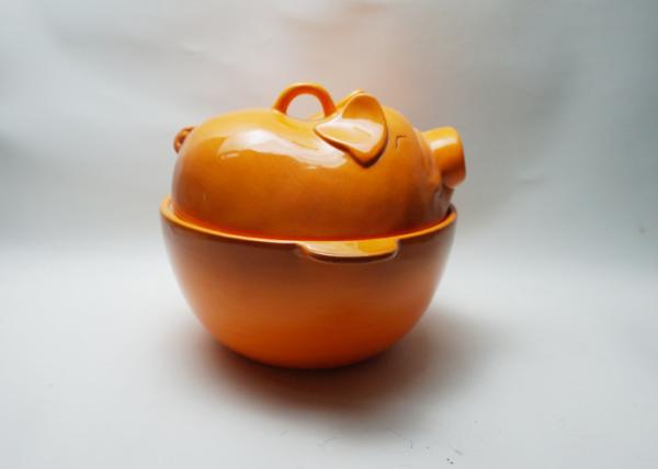 Pig Shaped Ceramic Baking Bowls With Covered Lid Hand Painted Stoneware Earthenware