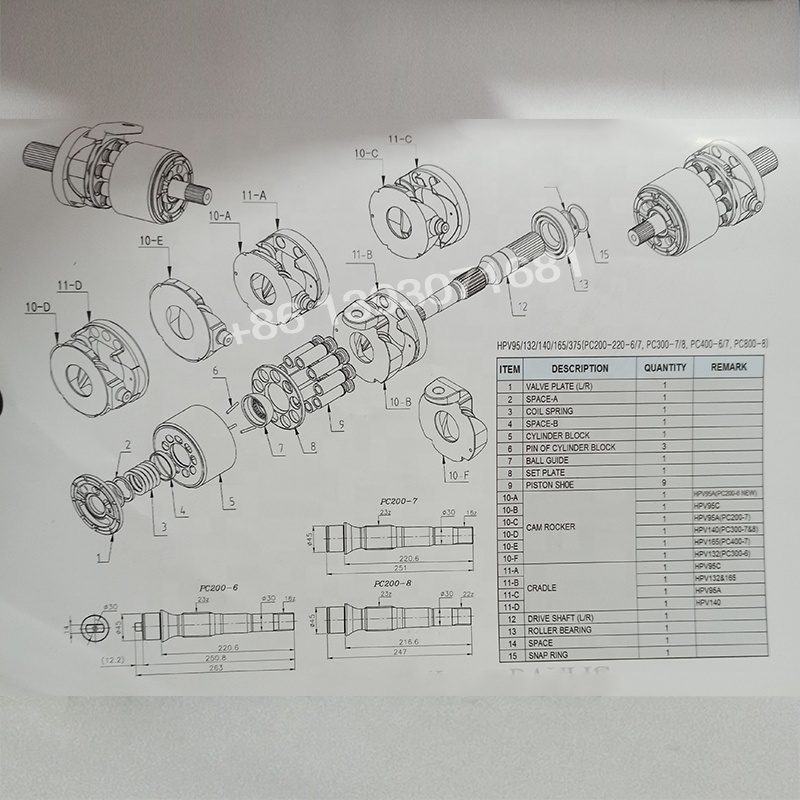 HPV95 Hydraulic Pump Repair Kit Pump Spare Part for KOMATSU PC200-6 PC200-7 Excavator