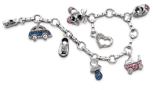 China Factory Outlet Silver charm bracelet shopping theme with CZ stones special chain