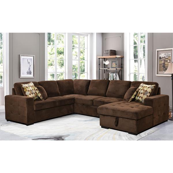 chocolate pineapple pattern u-shaped 2seater single armrest loveseat pull-out bed sectional sofa bed sets