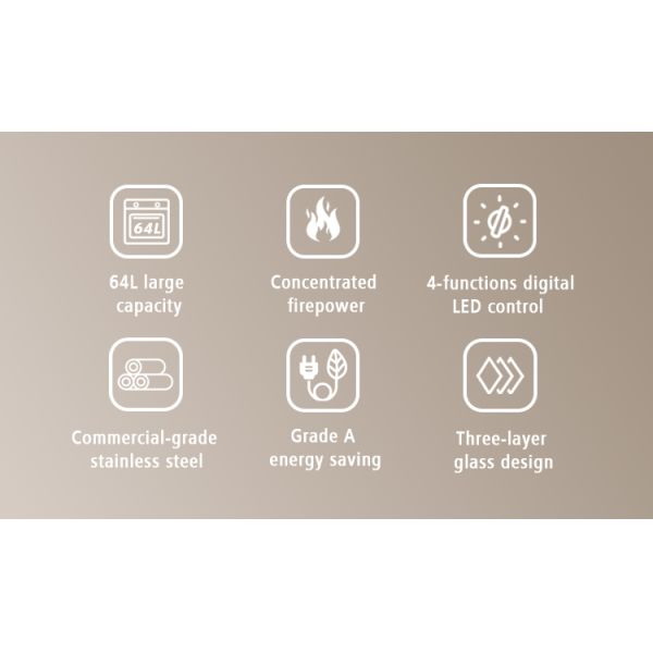 Kitchen Appliances Embedded Power 70 Liters Electric Oven with Cast Iron Surface Mechanical Knob Control