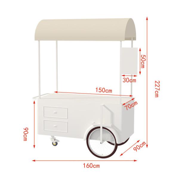 Portable snack food hand push Cart Street vendor Food Delivery Bike with Display Freezer