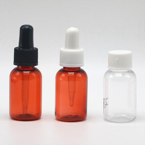 Botella de gotero de plástico PET de forma redonda de 15 ml con tapa de gotero personalizada de grado médico.