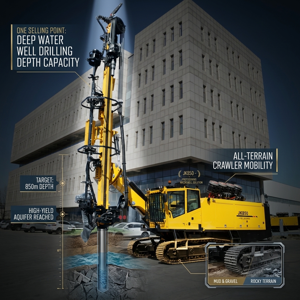 JK850 Deep Water Well Drilling Rig 850m Depth 47m Mast 80KN Hoist Rotary Table Drilling Machine