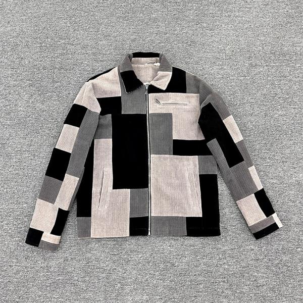 Chemise à carreaux en flanelle personnalisée pour hommes, à manches longues, fermeture éclair, chemise en velours côtelé avec patchwork de couleurs et taille personnalisée