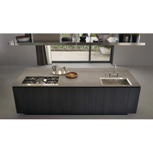 Custom Made Modern Kitchen Island with Glossy Finish Wooden Aluminum Frame Glass