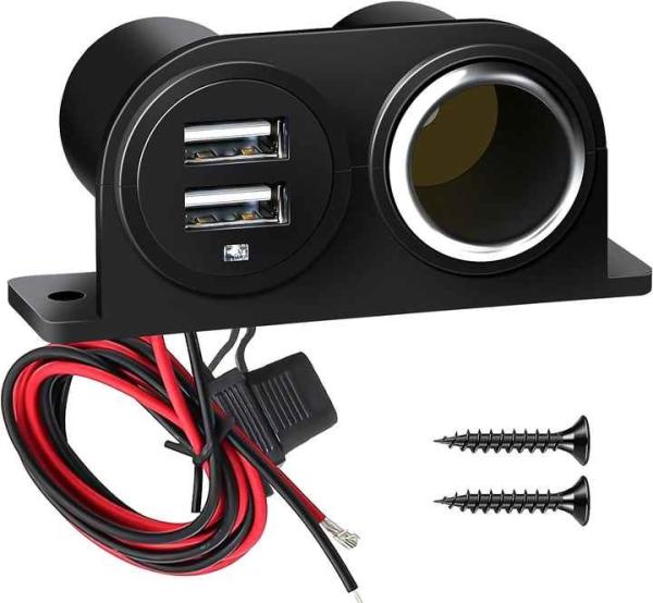 Panel de encendedor de cigarrillos de 12V/24V con 3 tomas con doble cargador USB de múltiples funciones