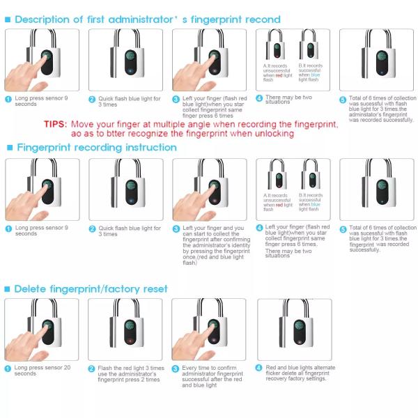 Bike Fingerprint Unlock Security Zinc Alloy Smart Electronic Padlock Waterproof Anti-theft
