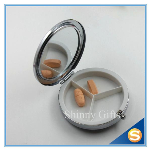 7.0cm Decorative round metal pill box metal round mini pill box 3 day pill box with Mirror