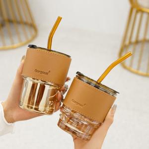 420ml 450ml Soda Lime Glass Reusable Coffee Cups With Lids Leak Proof Travel Mug