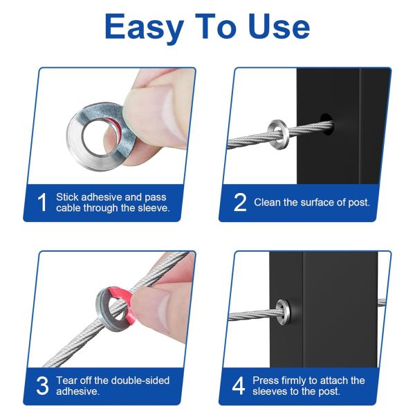 Stainless Steel Thickness Cable Railing Protector Adhesive Sleeves for Deck Stair Cable Railing Post Kits