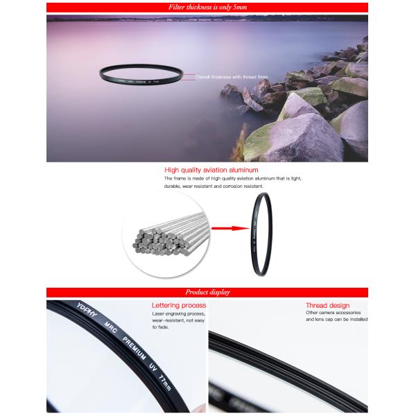 Waterproof Matt Black Aviation Uv Protector For Camera Lens , Ultraviolet Lens Filter For Scenery