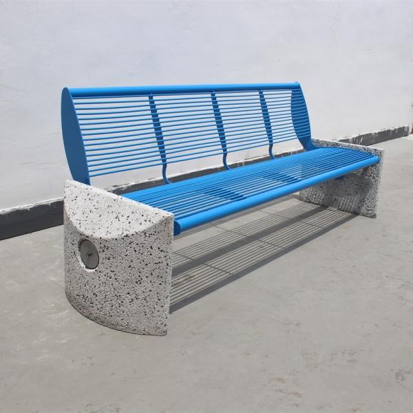3 Seater Outdoor Steel Park Benches Seats With Backrest Cement Stone Base