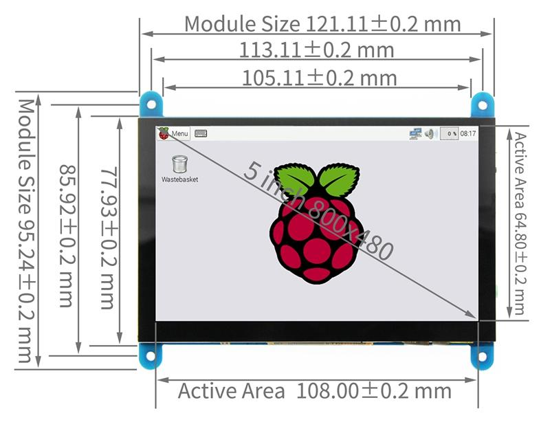 5 Inch 800x480 HDMI LCD Display CTP IPS TFT LCD Display For Raspberry Pi
