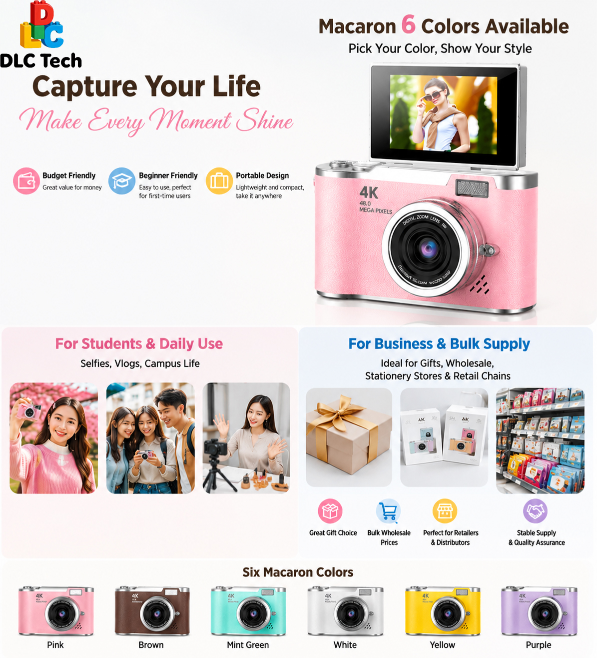 DLC LK007 High Definition 4800W CCD Camera Autofocus Function with Anti Shake Design Flip Screen Student Compact Digital Camera