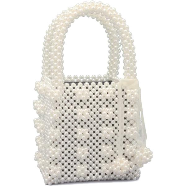 MIUCO WOMENS BEADED HANDBAGS HANDMADE WEAVE CRYSTAL PEARL TOTE BAGS