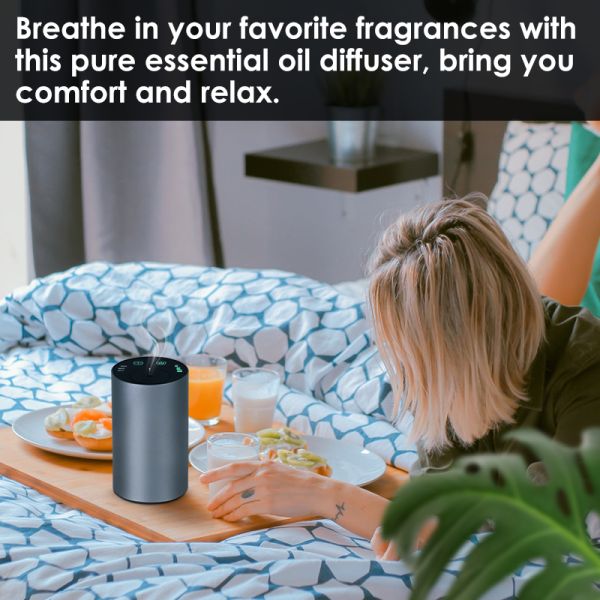 Portable Rechargeable Waterless Diffuser for Essential Oils, No Water Needed Cold Air Aroma Atomizer, Fits 10ml/15ml Oil Bottle Directly,Quiet Car Cup Holder Diffuser