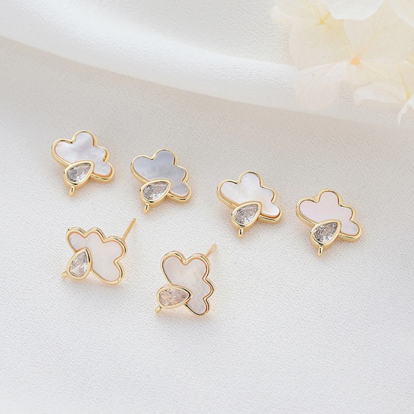 Factory Wholesaled Diy Jewelry Earring Accessories 14K Gold Plated Inlaid Shell Cloud Shape Stud Earrings