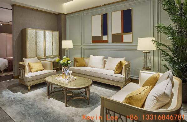 Luxury villa interior furniture custom made high end fabric sofa set 123 light luxury hand made leaf for wood structure