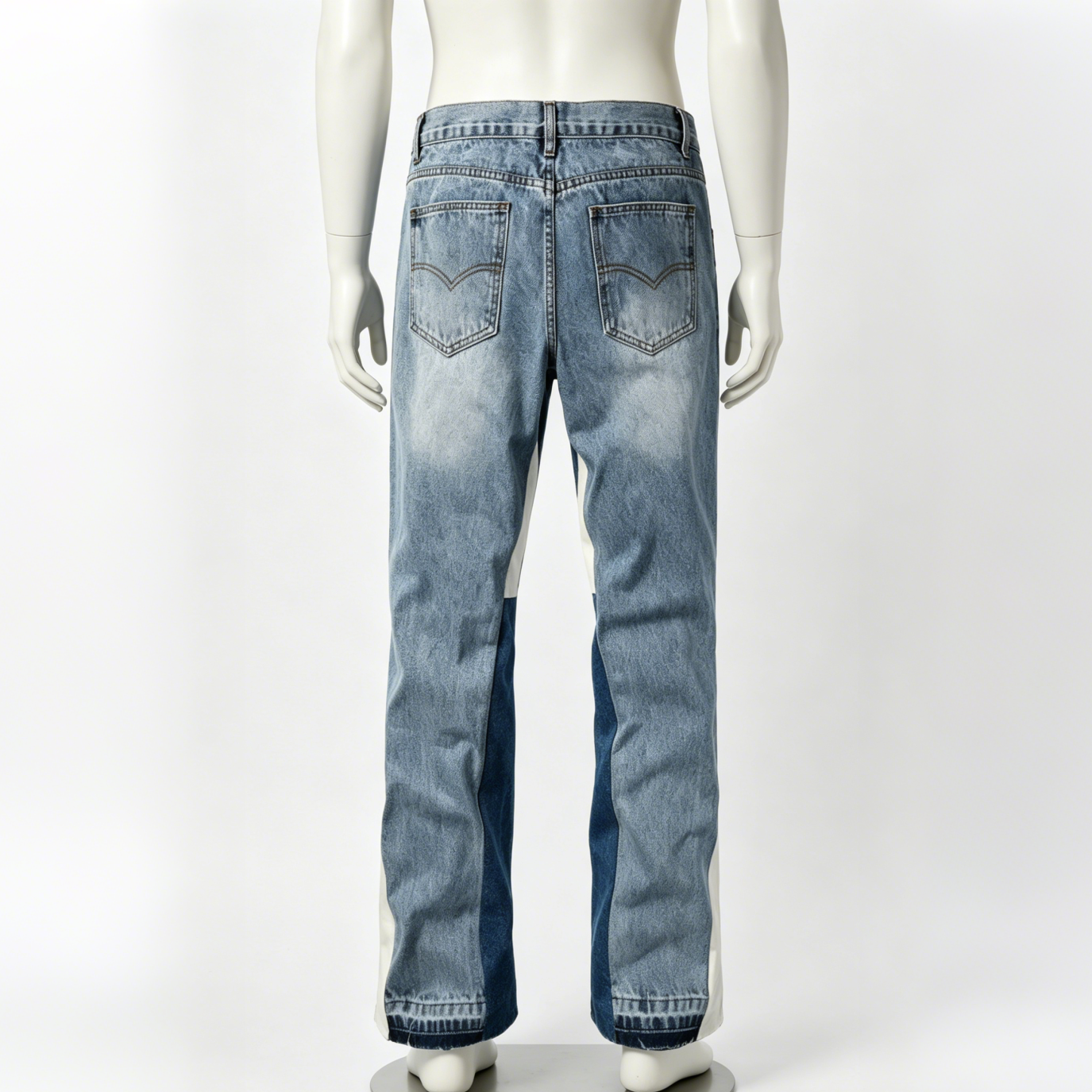 Washed Ripped Denim Jeans Flare Street Denim Jeans With Whisker Detailing