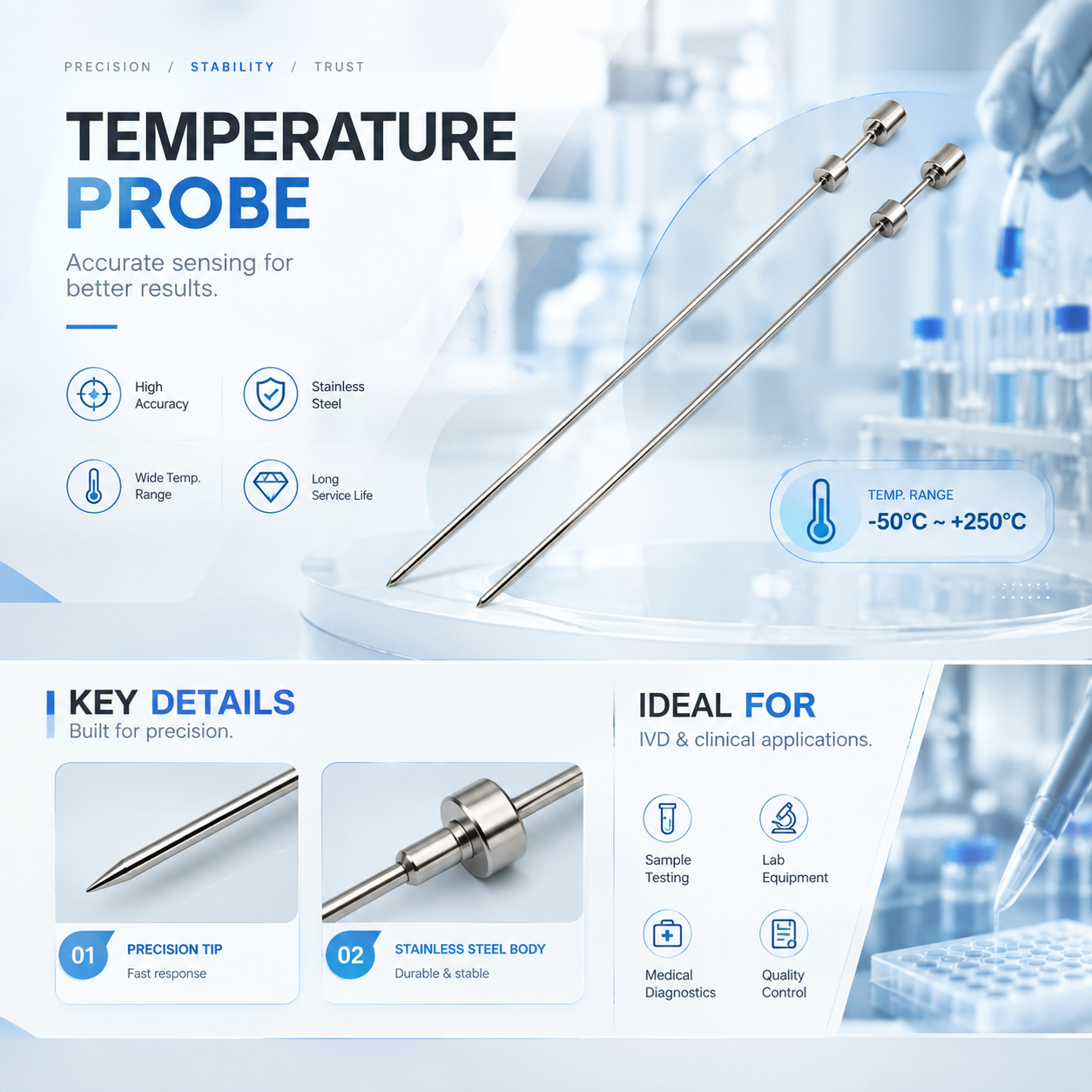 Customized Straight IVD Sampling Probe With Cylindrical Connection End