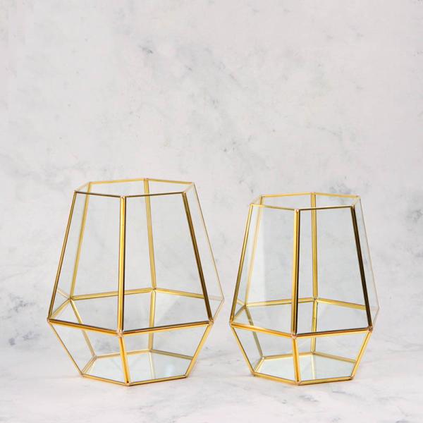 Hexagonal glass artifact bottle greenhouse Nordic gold copper lamp strip glass candle holder hexagonal decorete