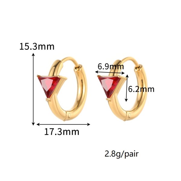 Stainless Steel Triangular Red and Green Transparent Zircon PVD 18K Gold Hoop Earrings for Women Jewelry Earrings