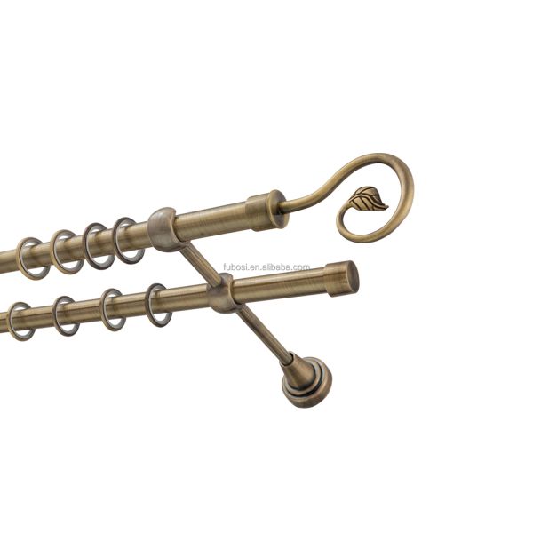Modern Single Metal Curtain Rod Bracket in Bronze Double Hook Design